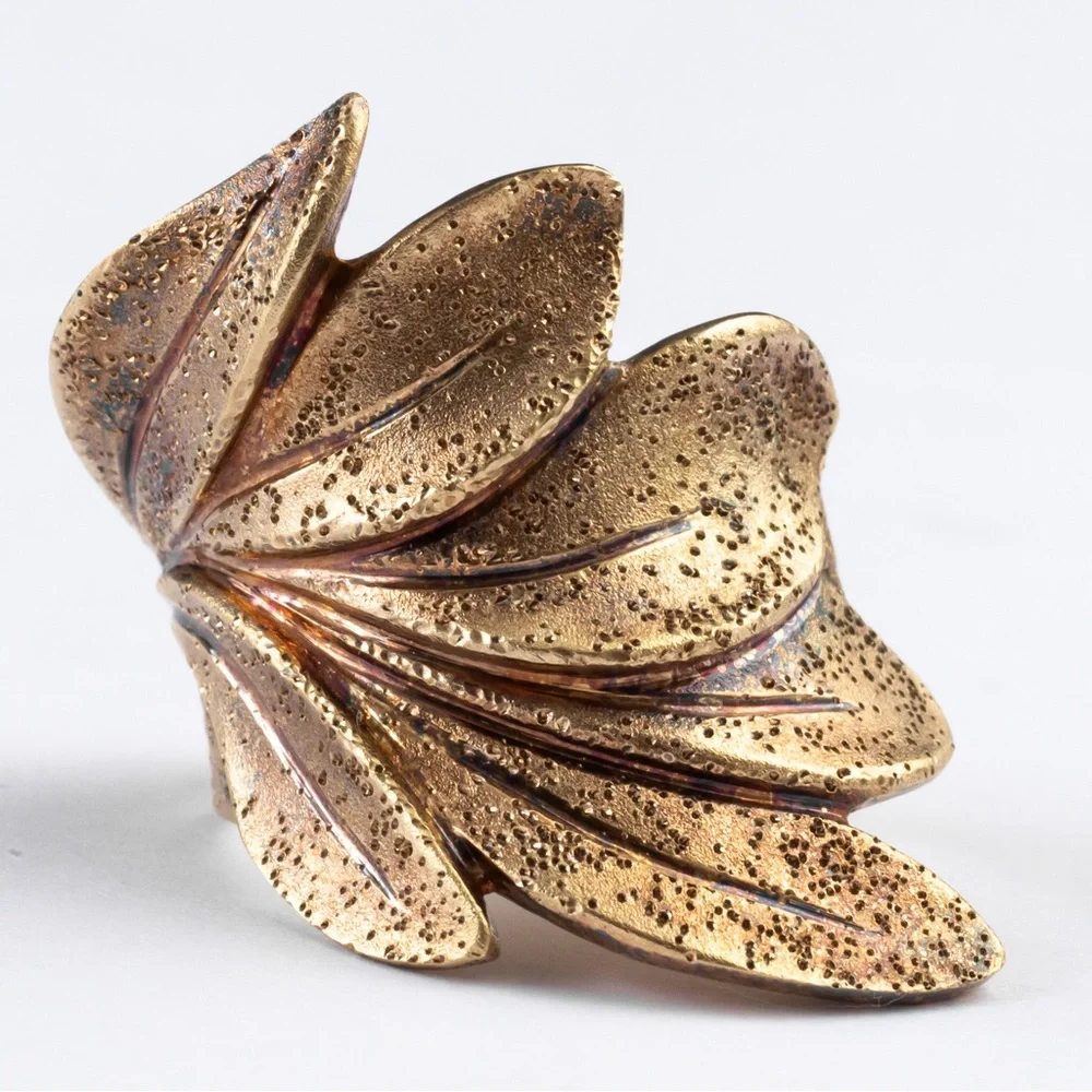 18K yellow gold over sterling silver textured leaf wrap ring 10